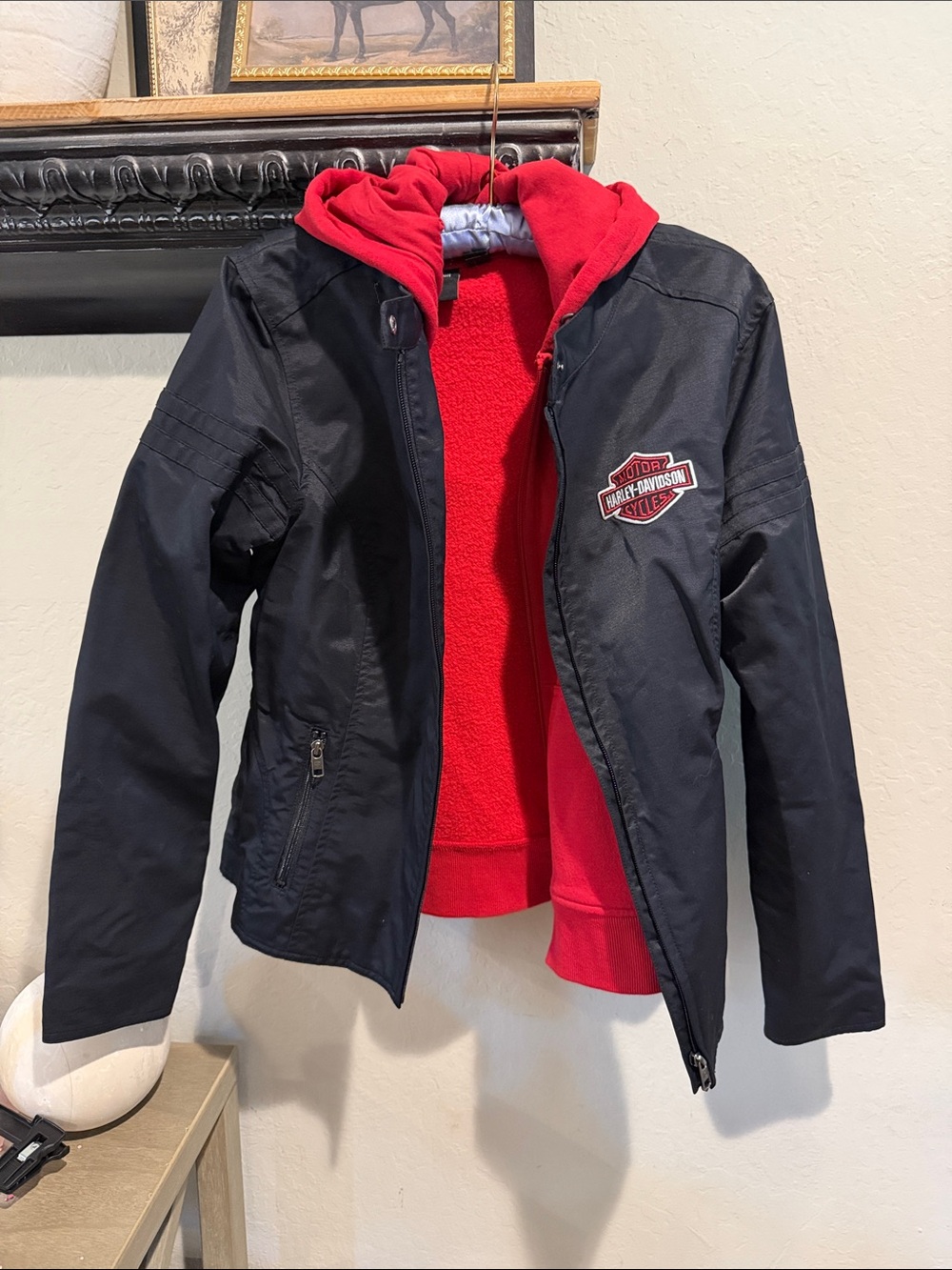 Harley-Davidson Women’s Black Jacket with detachable Red Lining Hoodie
